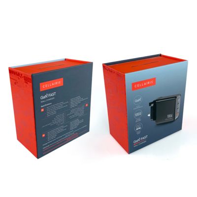 कम MOQ चुंबकीय क्लोजर चार्जर एडाप्टर पैकेजिंग बॉक्स इलेक्ट्रॉनिक्स घटक पैकिंग पेपर बॉक्स हुक के साथ