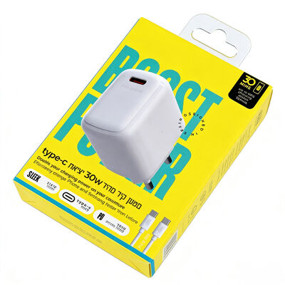 कस्टम लोगो मुद्रित 30W USB-C चार्जर पैकेजिंग बॉक्स, फोन चार्जर्स के लिए ब्लिस्टर हुक विंडो के साथ
